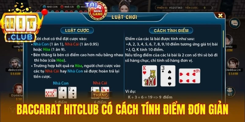 Baccarat Hitclub có cách tính điểm đơn giản